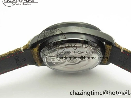 0118 SmoothTexture Speedmaster “Dark Side of The Moon” Real Ceramic OMF 1:1 Best Edition Vintage Black on Brown Leather Strap A 7975